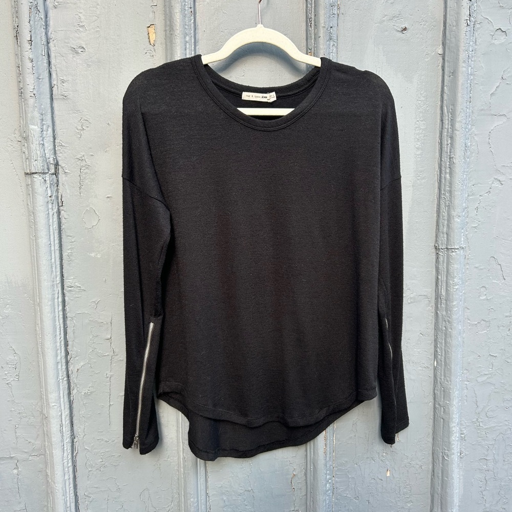 rag & bone black long sleeve zipper arm tee, size s